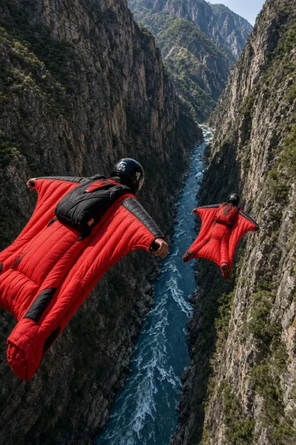 Aerial Photography image example: Realistic Wingsuit Flight over Tiger Leaping Gorge