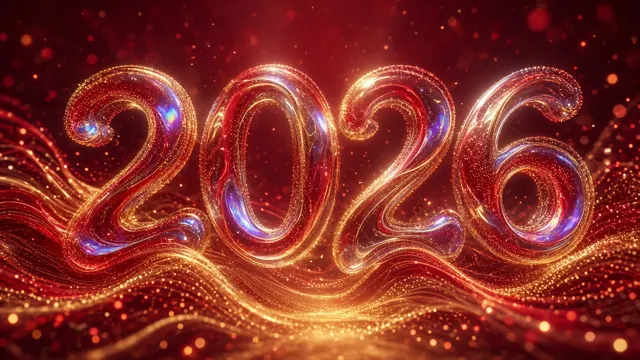 warm tones image example: 2026 Red and Gold Particle Ribbon Digital Art