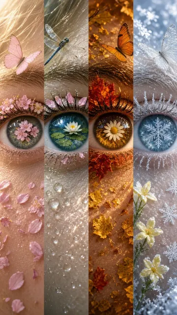 Macro Photography image example: Four Seasons Realistic Eye Close-Up Quadriptych