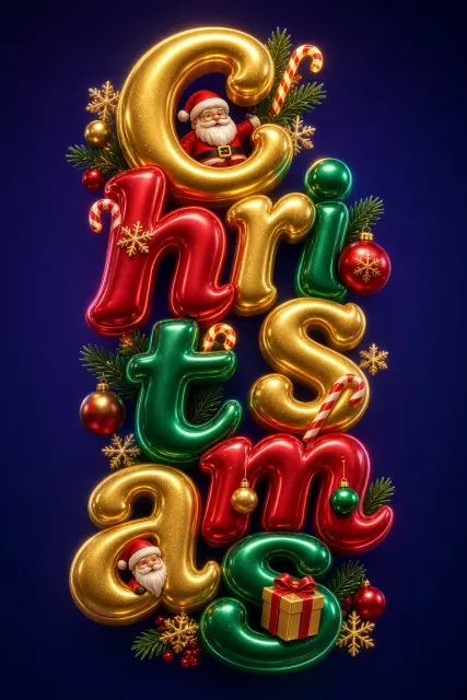 Futuristic image example: Cyberpunk 3D Cute Christmas Typography