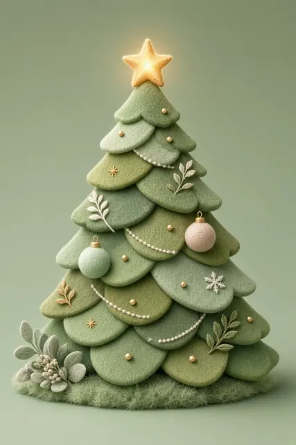 Cozy and Healing image example: Healing Illustration of a Green Plush Christmas Tree