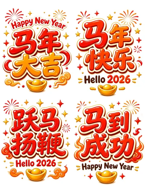 Anime image example: POP Cartoon Calligraphy Typography for the Year of the Horse