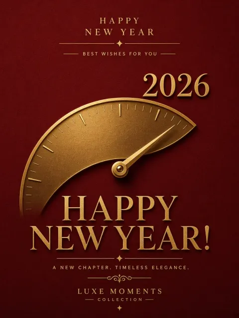 Centered Symmetry image example: Minimalist Red and Gold New Year Clock Poster