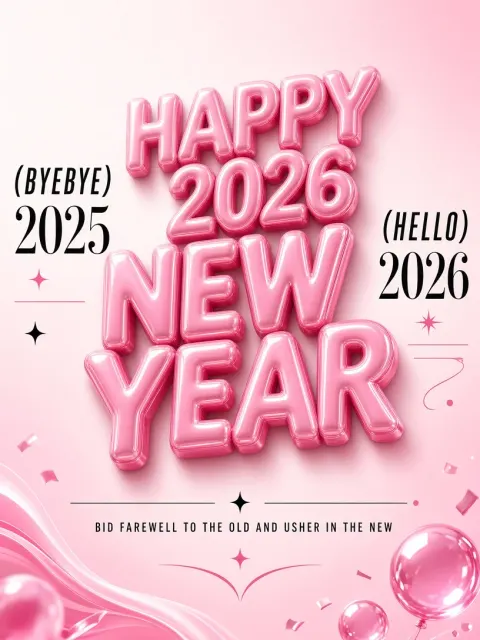 3D Glossy Neon New Year Party Typography Poster