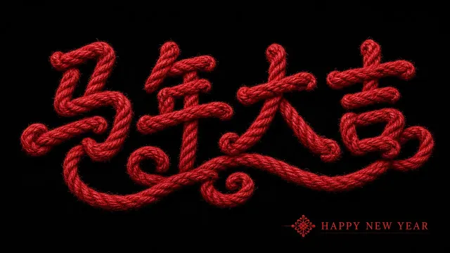 Wide Shot image example: Red Woven Rope Horse Year Calligraphy