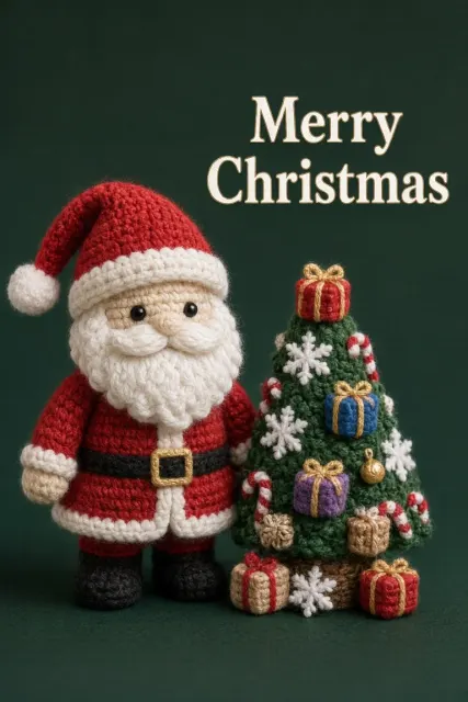Macro Close-Up image example: Crocheted Yarn Santa Claus Festive Illustration
