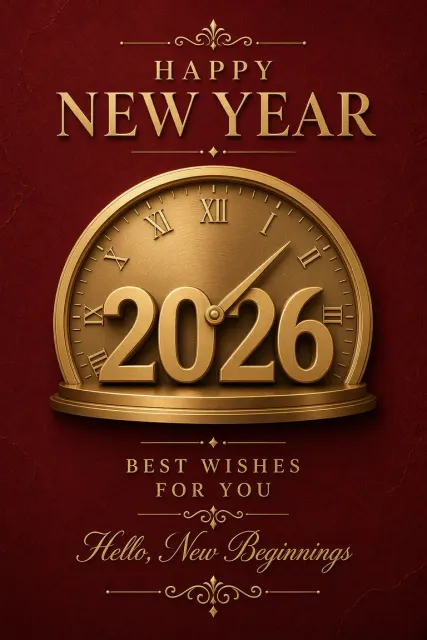 Warm Atmosphere image example: Minimalist New Year 2026 Golden Clockface Poster