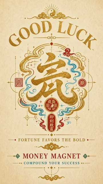 Symmetrical Composition image example: Taoist Talisman Style Wealth Typography