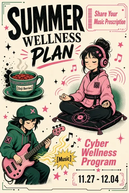 Retro Nostalgia image example: Flat Cartoon Summer Wellness Plan Poster