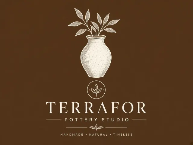 Artisanal Texture image example: Hand-Drawn Line Art Ceramic Vase Logo