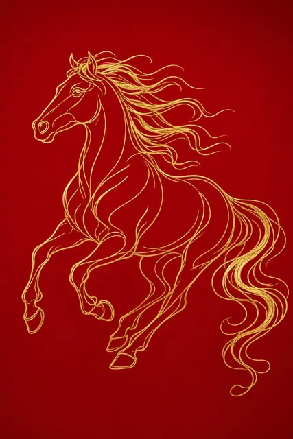 Graphic Design image example: Minimalist Golden Line Art Galloping Horse