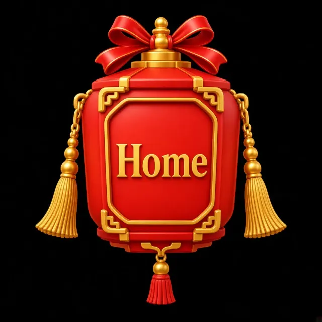 UI Icon image example: Flat 3D New Year Palace Lantern Button Icon