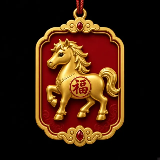 Metallic image example: Flat 3D Golden Pony Pendant Icon