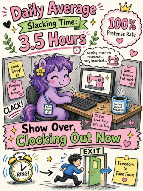 Doodle Art image example: Cute Cartoon Pony Office Slacking Illustration