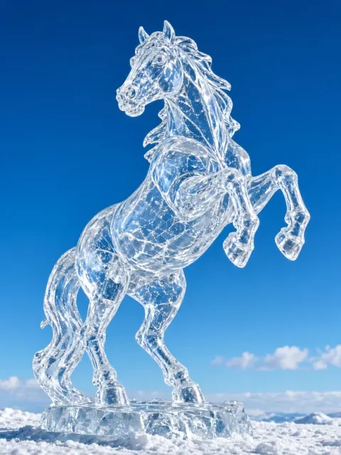 Hyperrealistic Crystal Ice Horse Sculpture