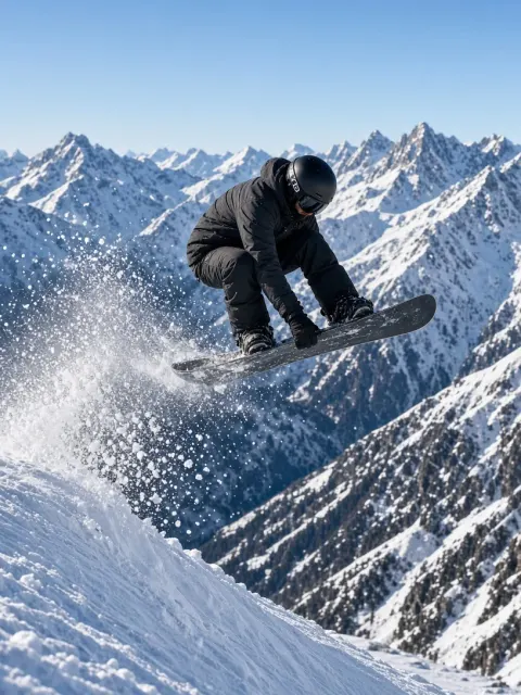 Action Sports image example: Pro Snowboarder Mid-Air Grab Action Photography