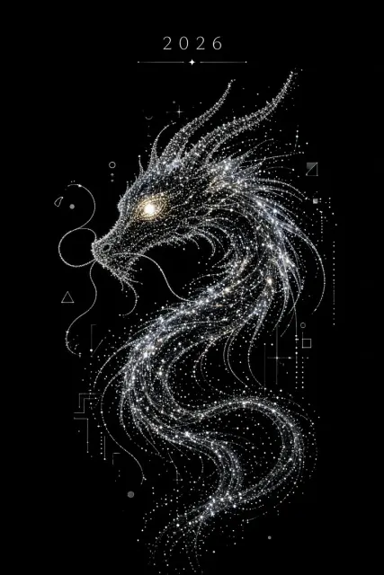 Metallic image example: Silver Particle Dragon Head Abstract Digital Art