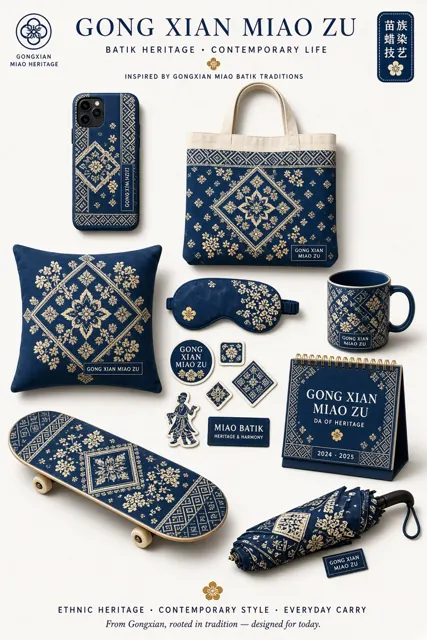 Abstract Graphic image example: Gongxian Miao Indigo Dye Cultural Merch Packaging Design