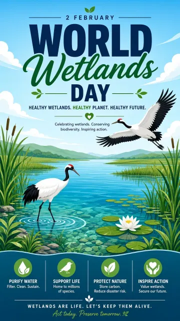 Stylized image example: World Wetlands Day Red-Crowned Crane Eco Poster