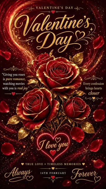 Romantic Red and Gold Gradient Rose Valentine Poster