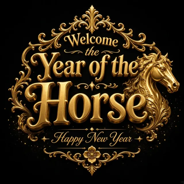 Luxury Texture image example: Gilded 3D Typographic Year of the Horse Poster