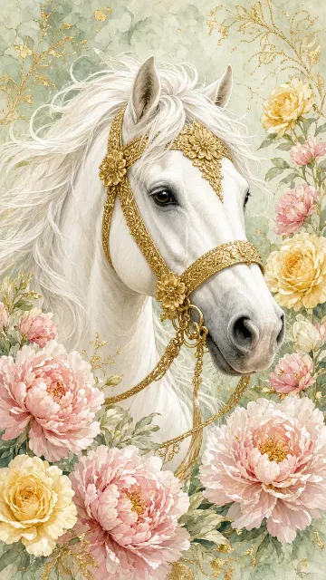Luxury Texture image example: Year of the Horse Watercolor Floral Illustration
