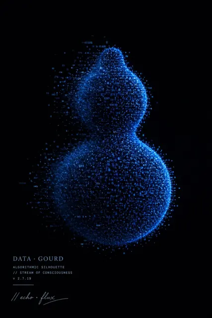 Matte Finish image example: Silver Gourd Code Particle Tech Abstract Art