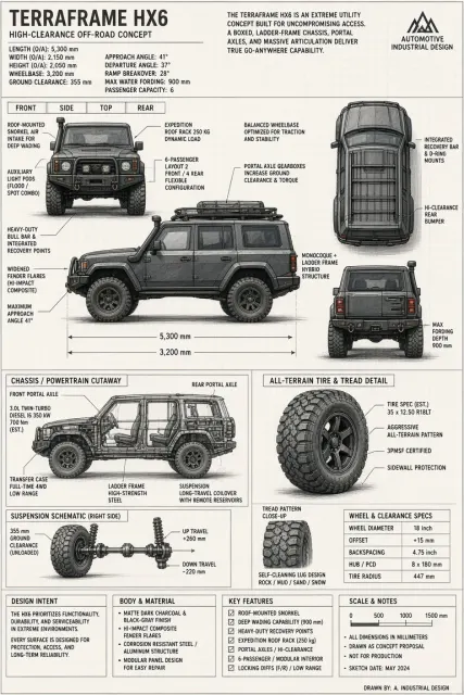 Off-Road Vehicle Industrial Design Technical Sketch