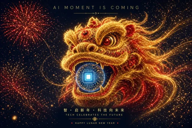 Wallpaper image example: 3D Particle Lion Dance with Microchip Lunar New Year Wallpaper