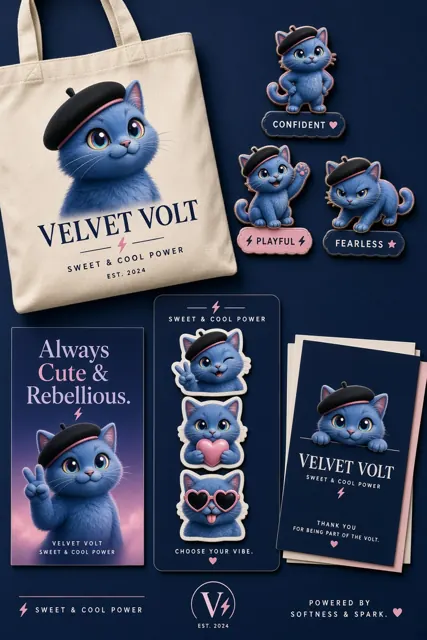 gradient image example: 3D Blue Chubby Cat Brand IP Visual Identity
