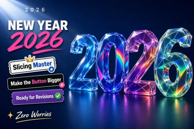 Vibrant Colors image example: 3D Glass Number 2026 New Year Poster