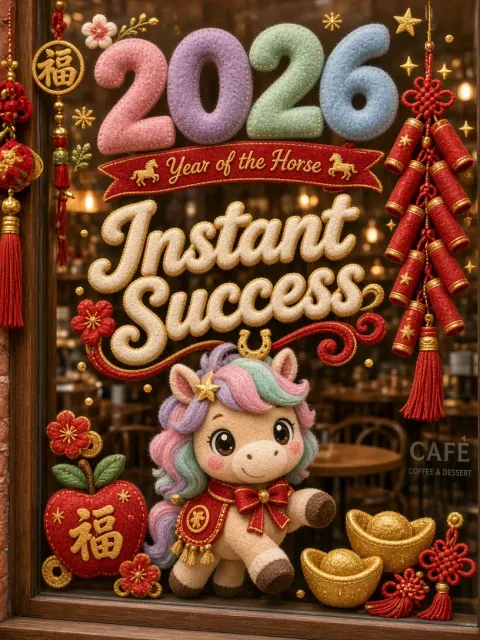 Cozy Aesthetic image example: Plush Year of the Horse Window Decal Design
