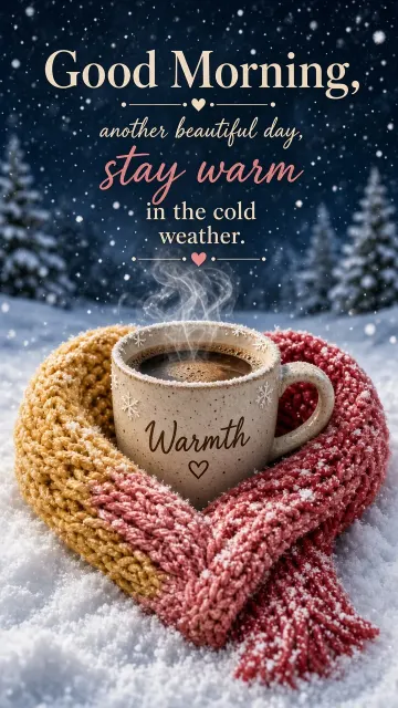 Cool Tones image example: Cozy Winter Good Morning Poster with Scarf and Hot Coffee