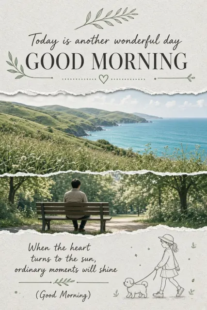 Line Art image example: Healing Morning Collage Landscape Poster