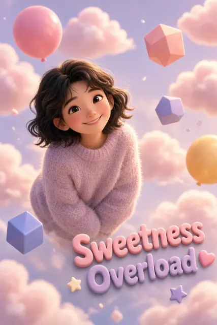 Soft 3D Plush Girl and Candy Clouds Poster