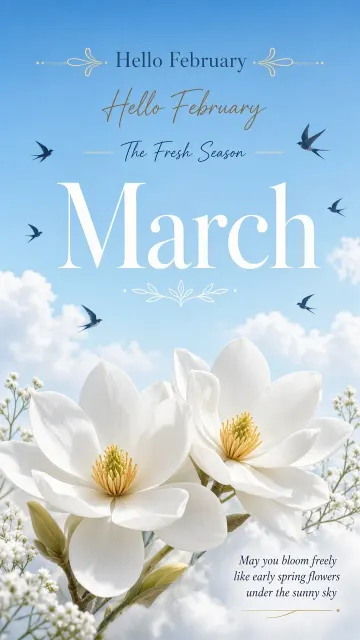 Warm and Healing image example: Fresh Healing Hello February Floral Poster