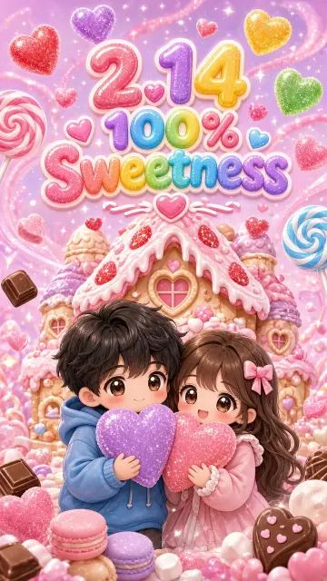 Gradient Palette image example: Cartoon Couple Candy Cottage Valentine's Poster