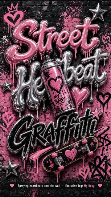 Watercolor image example: Street Graffiti Liquid Metal Heartbeat Typography