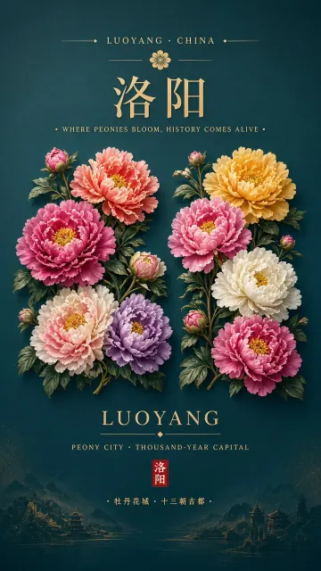 Botanical Art image example: Luoyang Peony Floral Typography Creative Poster