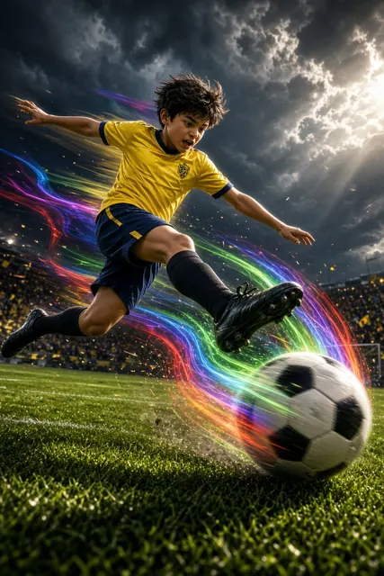 Close-Up image example: Dynamic Mid-Air Soccer Volley 3D Illustration
