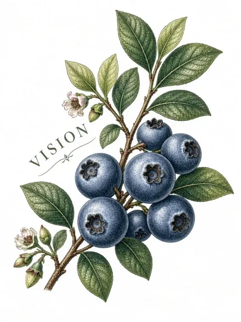 Botanical Illustration image example: Blueberry Branch Intaglio Engraving Illustration