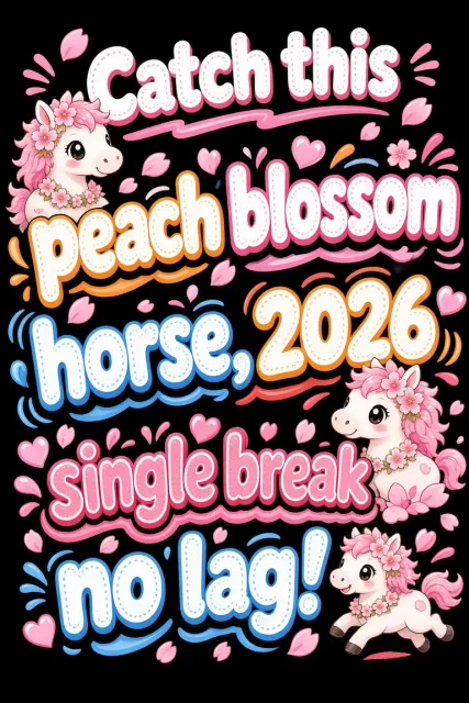 Vibrant Dynamic image example: Peach Blossom Horse Vibrant Typography Illustration