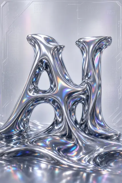 Dreamy Aesthetics image example: Liquid Metal AI Typography Design