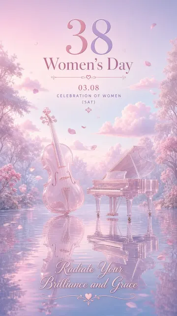 Floral Landscape image example: Pastel Violet Violin and Piano Women's Day Poster