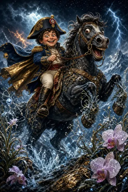 Backlighting image example: Satirical Alpine Equestrian Masterpiece Parody