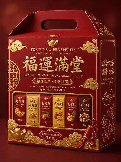 Commercial Design image example: Lunar New Year Snack Gift Box Packaging