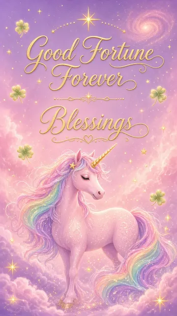 Healing Vibe image example: Dreamy Pink Unicorn Lucky Poster