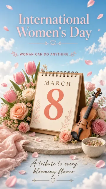 Still Life image example: Floral Desk Calendar Women's Day Poster