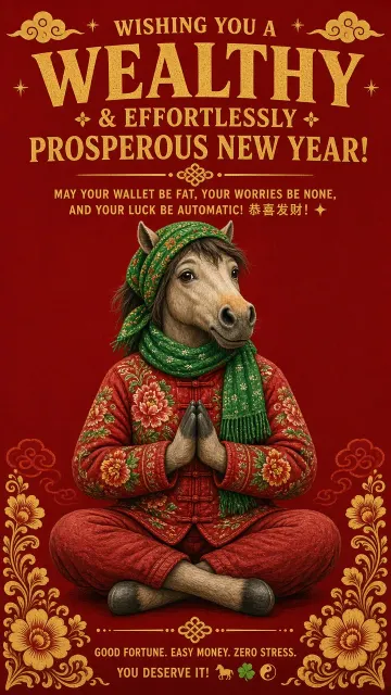 Fabric Texture image example: Festive Anthropomorphic Pony Greeting Poster