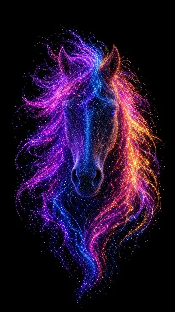 Cyber Neon Particle Horse Poster